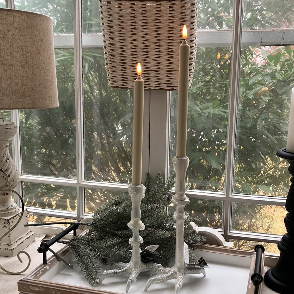 PAIR Haunted Forest Taper Candlestick Holders Gothic Winter